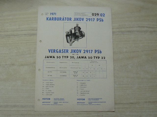 Karburátor Jikov 1909 DC, Moped Babeta MS 50 - Motor České Budějovice 1971