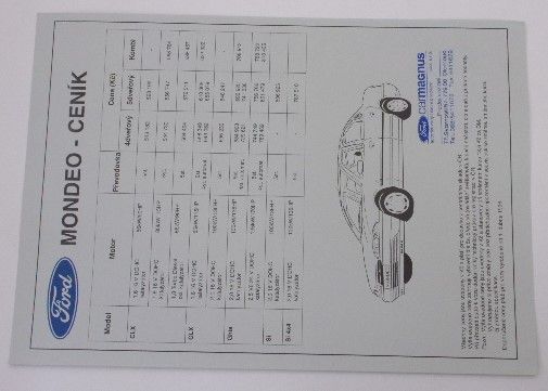 Ford Mondeo - ceník v ČR pro vozy vyrobené od 1.dubna 1996