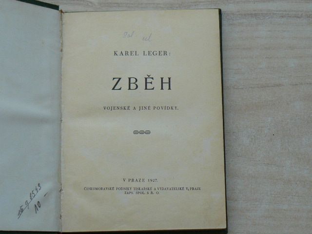 Karel Leger - Zběh - Vojenské a jiné povídky (1927)