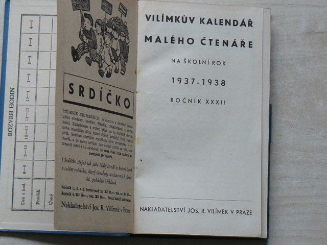 Vilímkův kalendář Malého čtenáře na školní rok 1937 - 1938 - Ročník XXXII