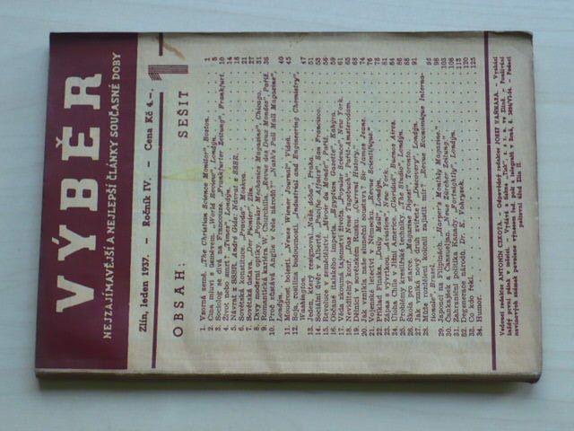 Výběr 1-12 (1937) ročník IV. (chybí čísla 4, 7, 10 čísel)