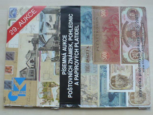 Písemná aukce poštovních známek, pohlednic a papírových platidel (2007) 29. aukce