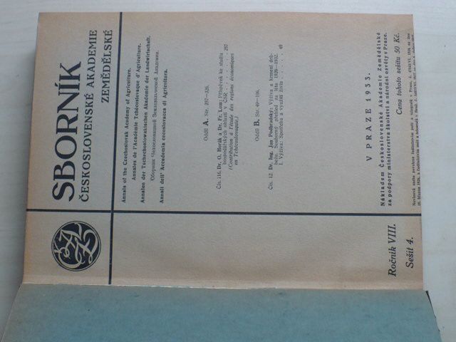 Sborník Československé akademie zemědělské (1933) ročník VIII.