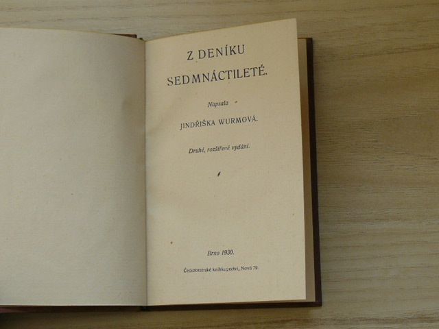 Jindřiška Wurmová - Z deníku sedmnáctileté (1930)