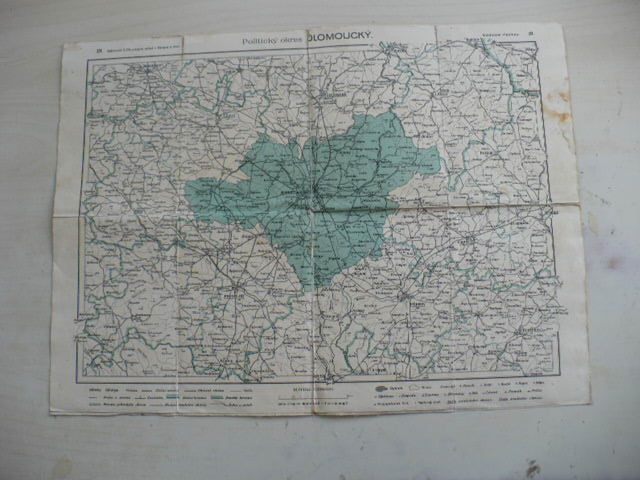 Mapa 1 : 200 000 - Politický okres Olomoucký - nakreslil V. Plesinger, učitel v Budyni n, Ohří