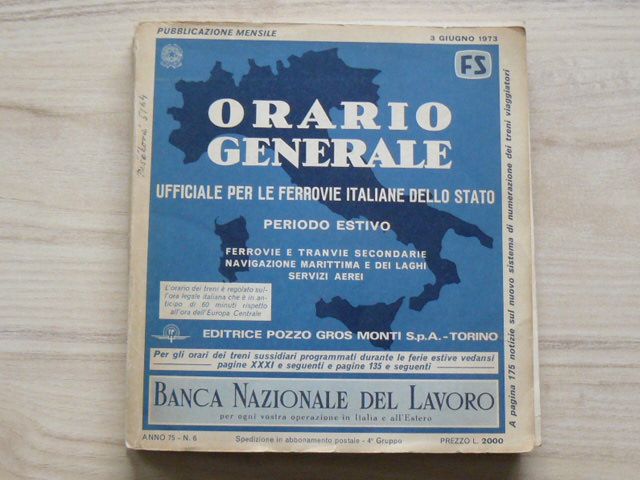 Orario Generale Ufficiale per le ferrovie Italiane dello stato (1973) - Italský vlakový JŘ