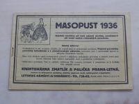Masopust (1936) plesové, mikulášské a silvestrovské pozvánky