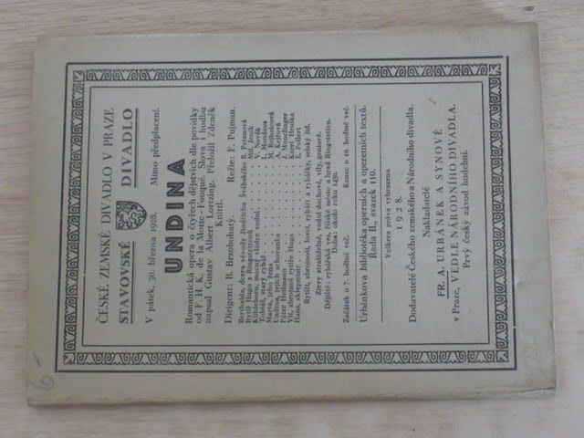 Urbánkova Bibliotéka operních a operetních textův sv. 110 - Lortzing - Undina (1928)