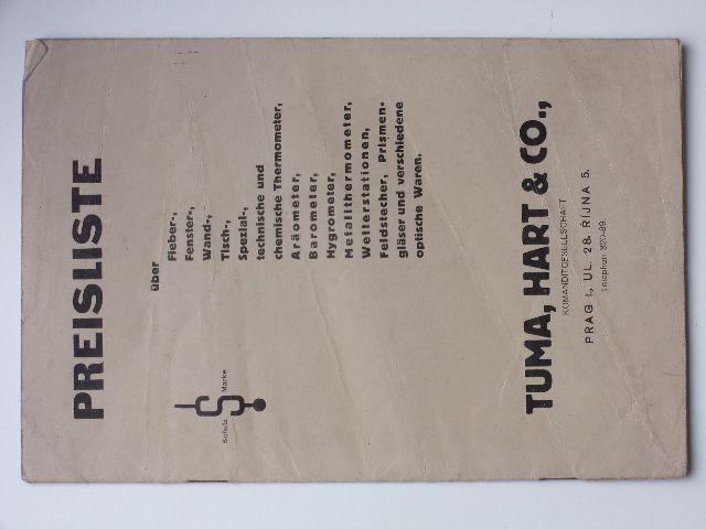 Preisliste - Tuma, Hart & Co., Prag, ul. 28. října 5 (1935) ceník a katalog zdravotnického zboží
